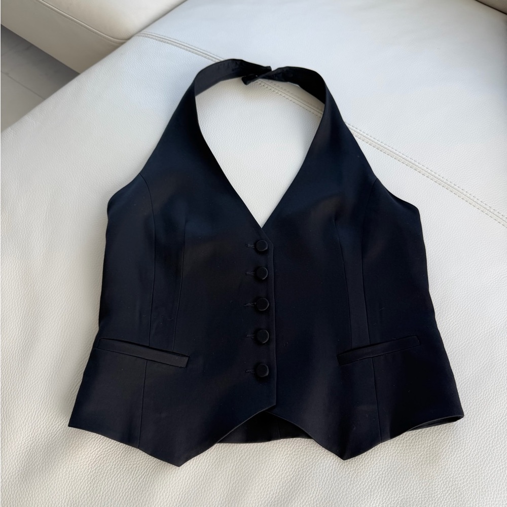 Black Halter Button-Front Vest